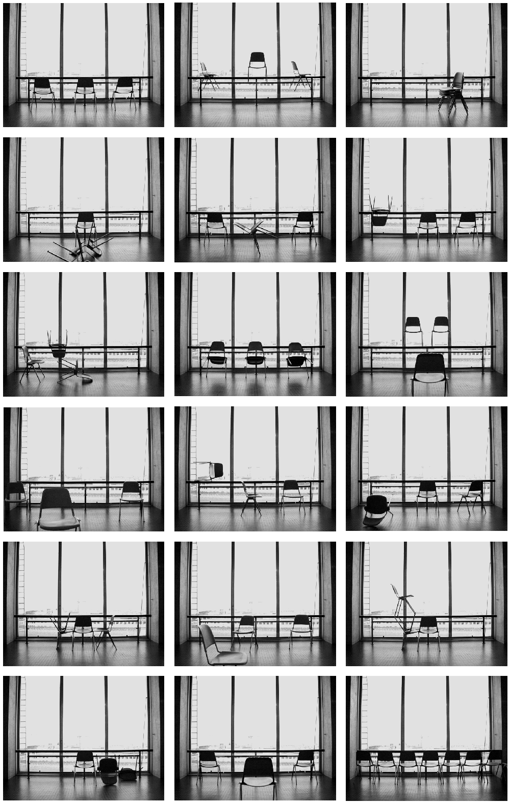 een reeks foto's van stoelen in Brussel